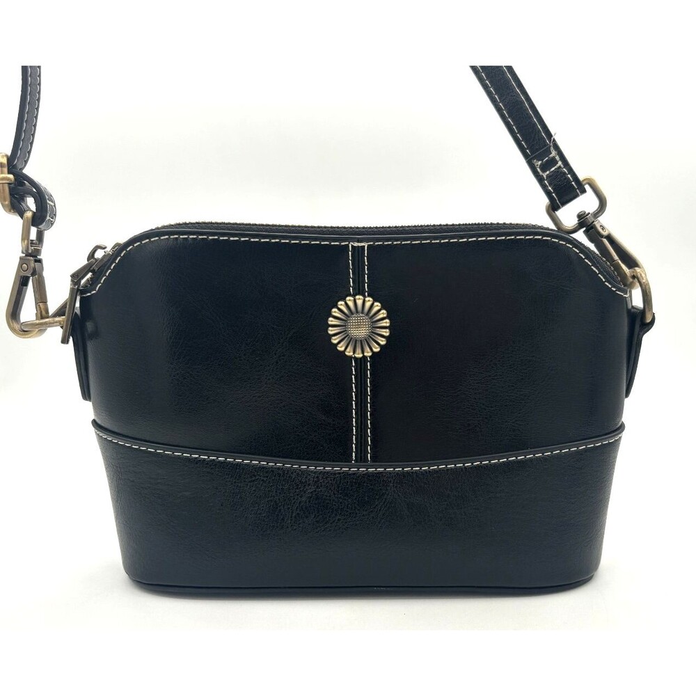 BISONJS Vegan Leather Crossbody Shoulder Handbag Black Sleek 3 Compartments‎ EUC